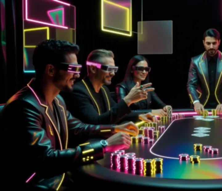 Atmosfera stołu pokerowego w neonowej scenografii