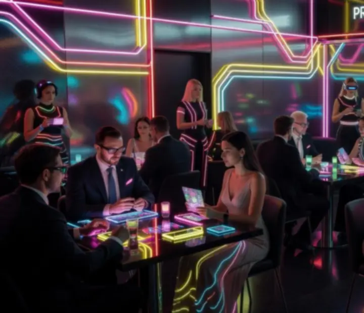 Cyberpunkowy event na żywo w neonowej scenografii