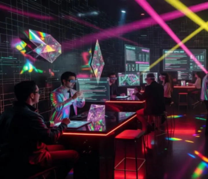 Neonowa, cyberpunkowa atmosfera przy stole ruletki podczas wydarzenia