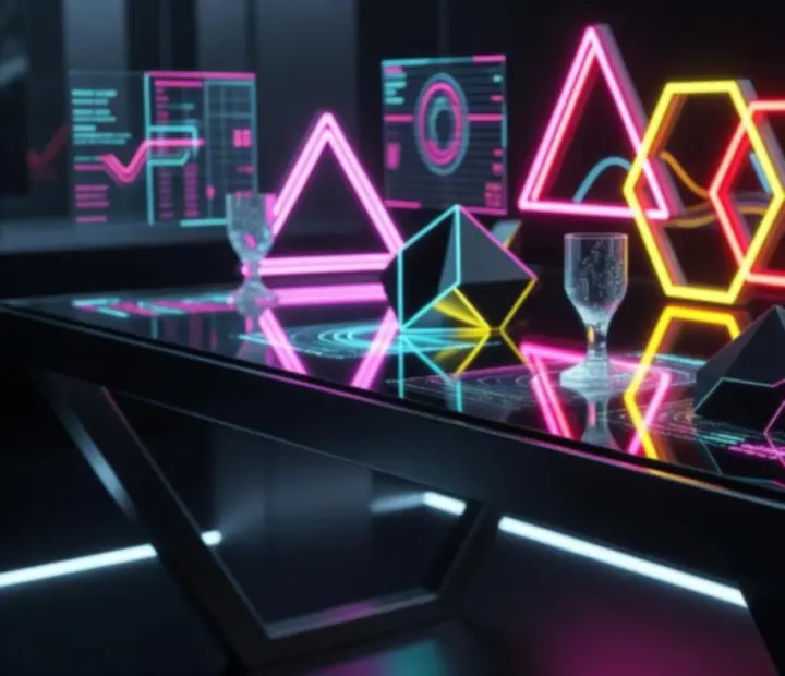Neonowe detale dekoracyjne i światła tworzące futurystyczną scenografię